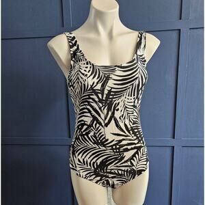 OP Ocean Pacific Black and White Palm Print Swimsuit Onepiece sz S New